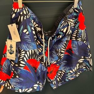 Paisley & Grey - Gilligan Swim Trunks - Red Blue Floral